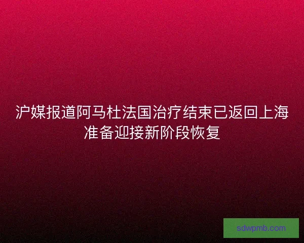 沪媒报道阿马杜法国治疗结束已返回上海准备迎接新阶段恢复